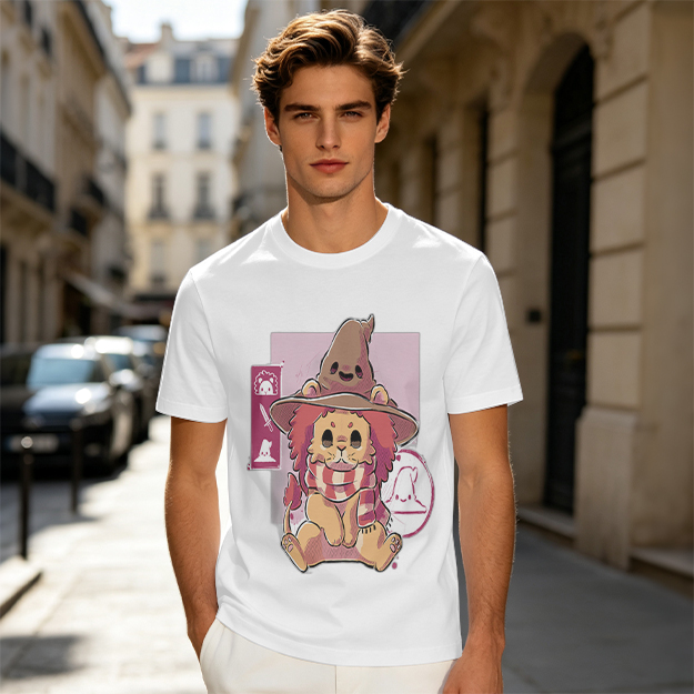 Olive T-Shirt With Cute Lion Wizard Graphic Print