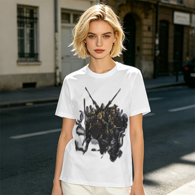 Olive T-Shirt with Fantasy Warrior Group Graphic Print