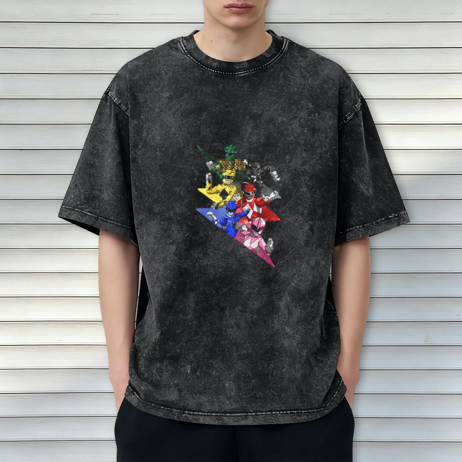 Power Rangers Graphic Dark Wash Oversized T-Shirt