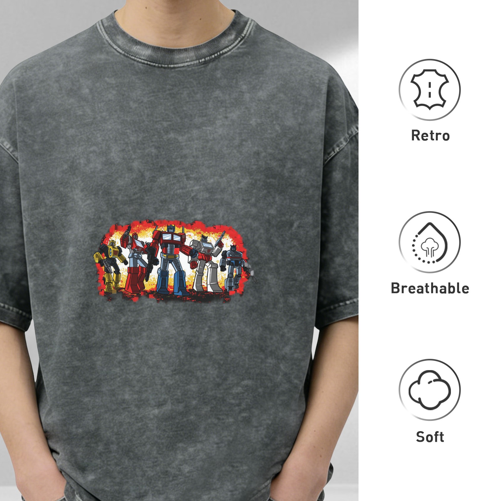 Washed Black T-Shirt With Classic Transformers Autobots Graphic