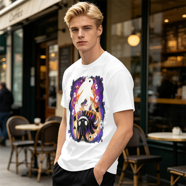 Olive T-Shirt With Magical Rabbit And Playing Card Print