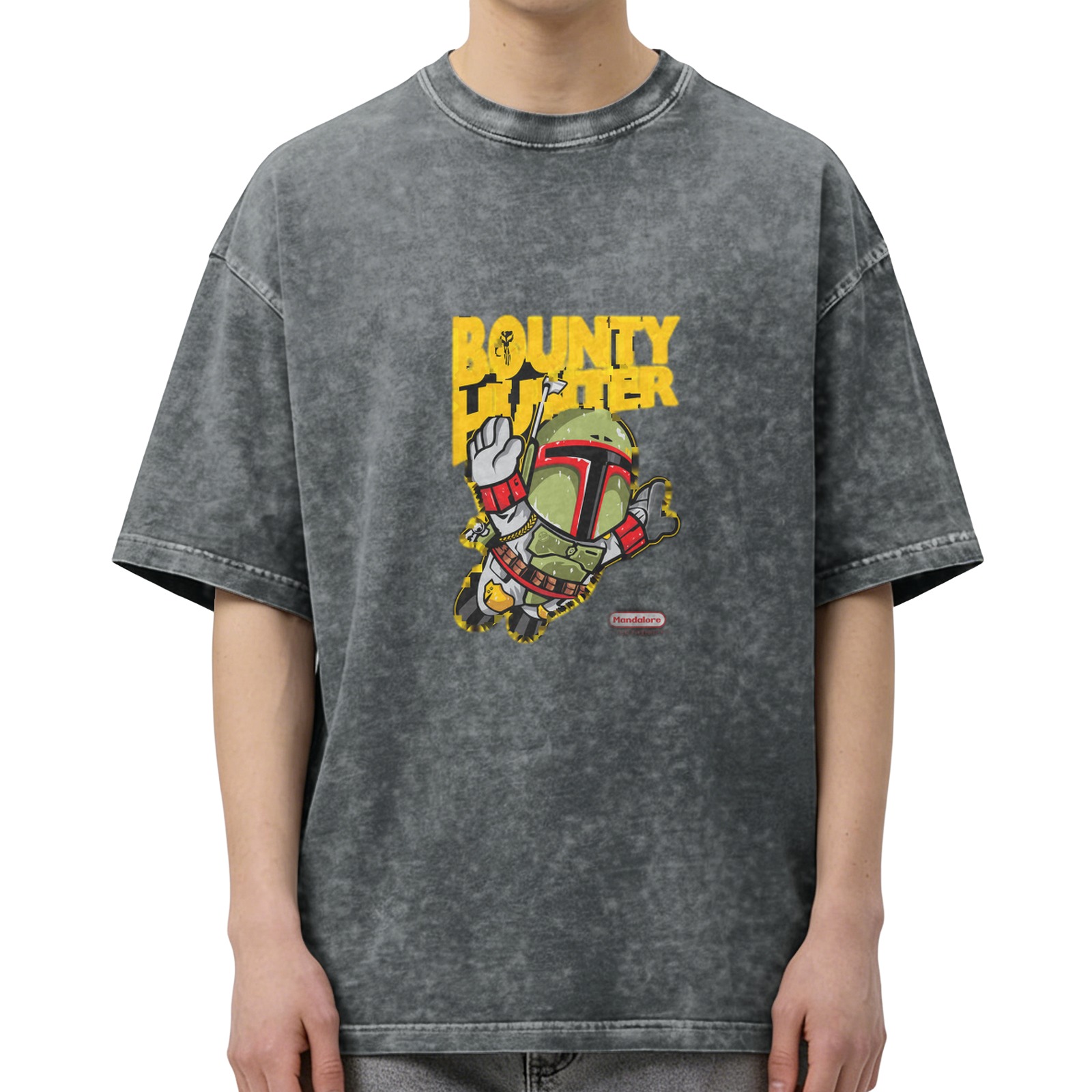 Star Wars Boba Fett Bounty Hunter Graphic Oversized Acid Wash T-Shirt