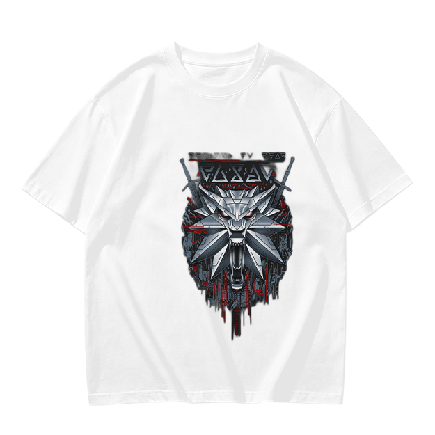Olive Green T-Shirt With Witcher Wolf Medallion Graphic