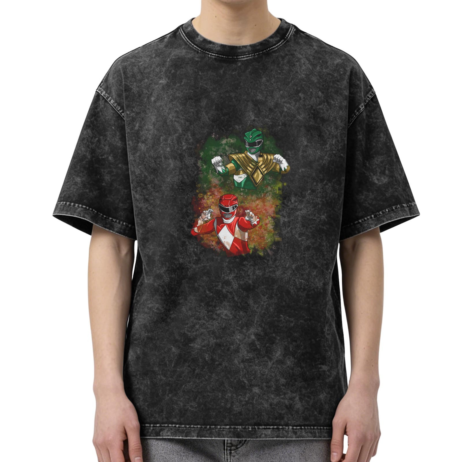 Power Rangers Red and Green Vintage Wash Graphic T-Shirt