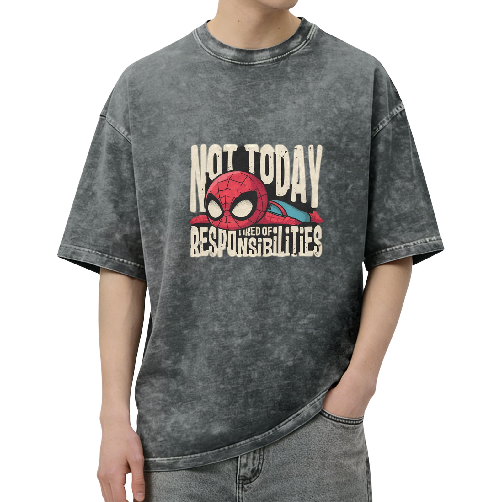 Not Today Tired of Responsibilities Spider-Man Graphic Oversized T-Shirt