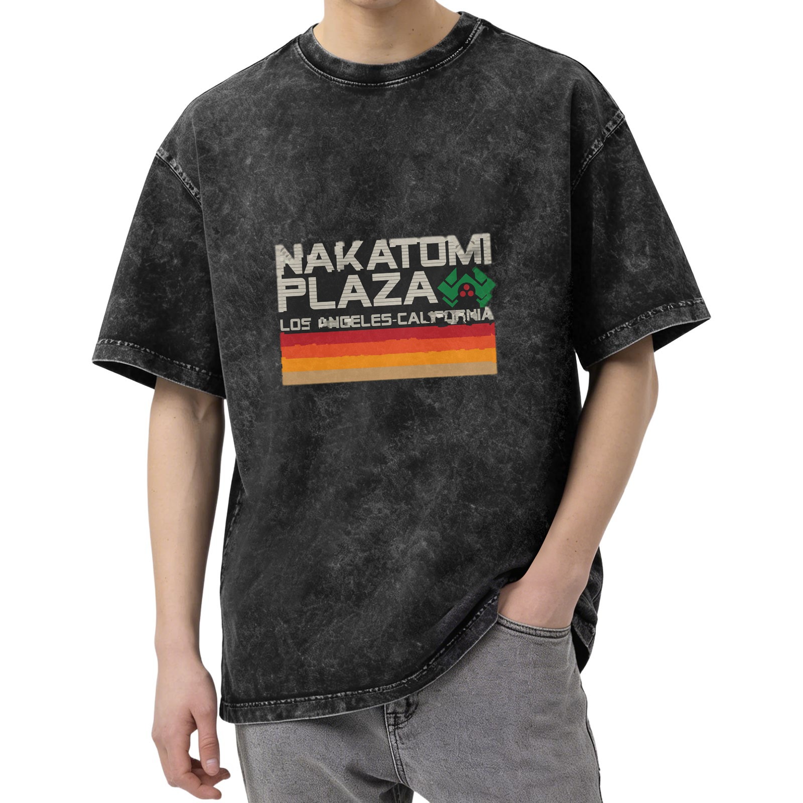 Nakatomi Plaza Los Angeles California Vintage Graphic Acid Wash T-Shirt