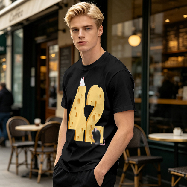 Olive T-Shirt With Cheese Number 42 And Mice Graphic
