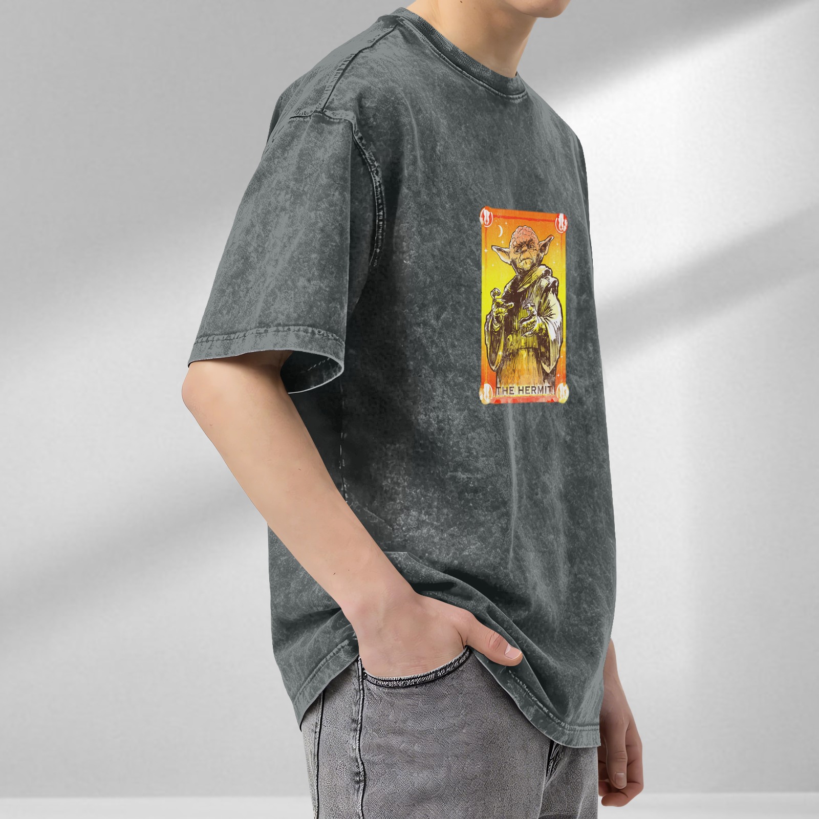 Yoda The Hermit Tarot Card Graphic Stonewashed T-Shirt