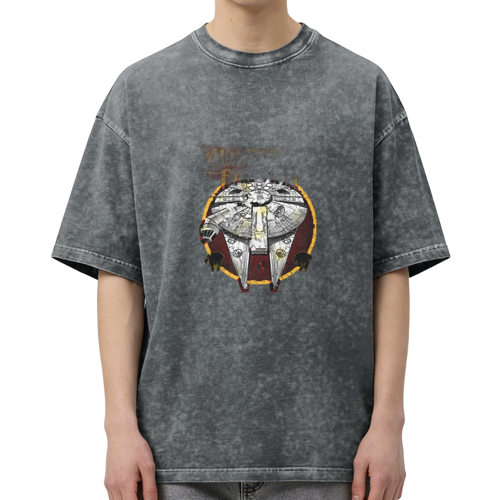 Washed Black T-Shirt With Millennium Falcon Graphic Print