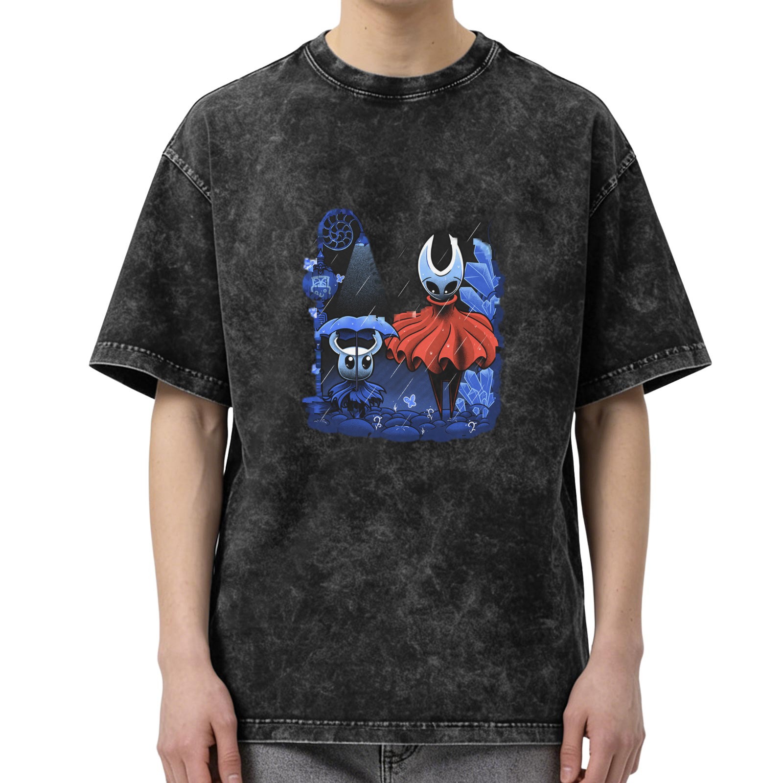 Hollow Knight Characters Graphic Washed Black Short Sleeve T-Shirt