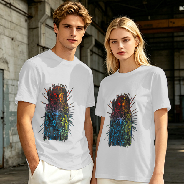 Olive T-Shirt With Abstract Gradient Spider-Man Graphic