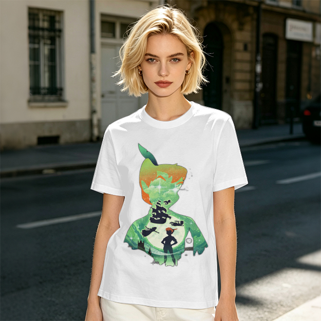 Olive T-shirt with Peter Pan Silhouette Artwork
