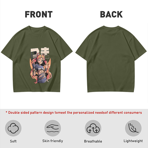 Olive Anime Girl Graphic Short Sleeve T-Shirt