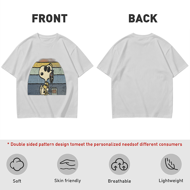 Olive T-shirt with Snoopy and Woodstock Retro Sunset Graphic