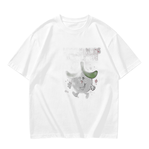 Olive green graphic t-shirt with playful cartoon character print