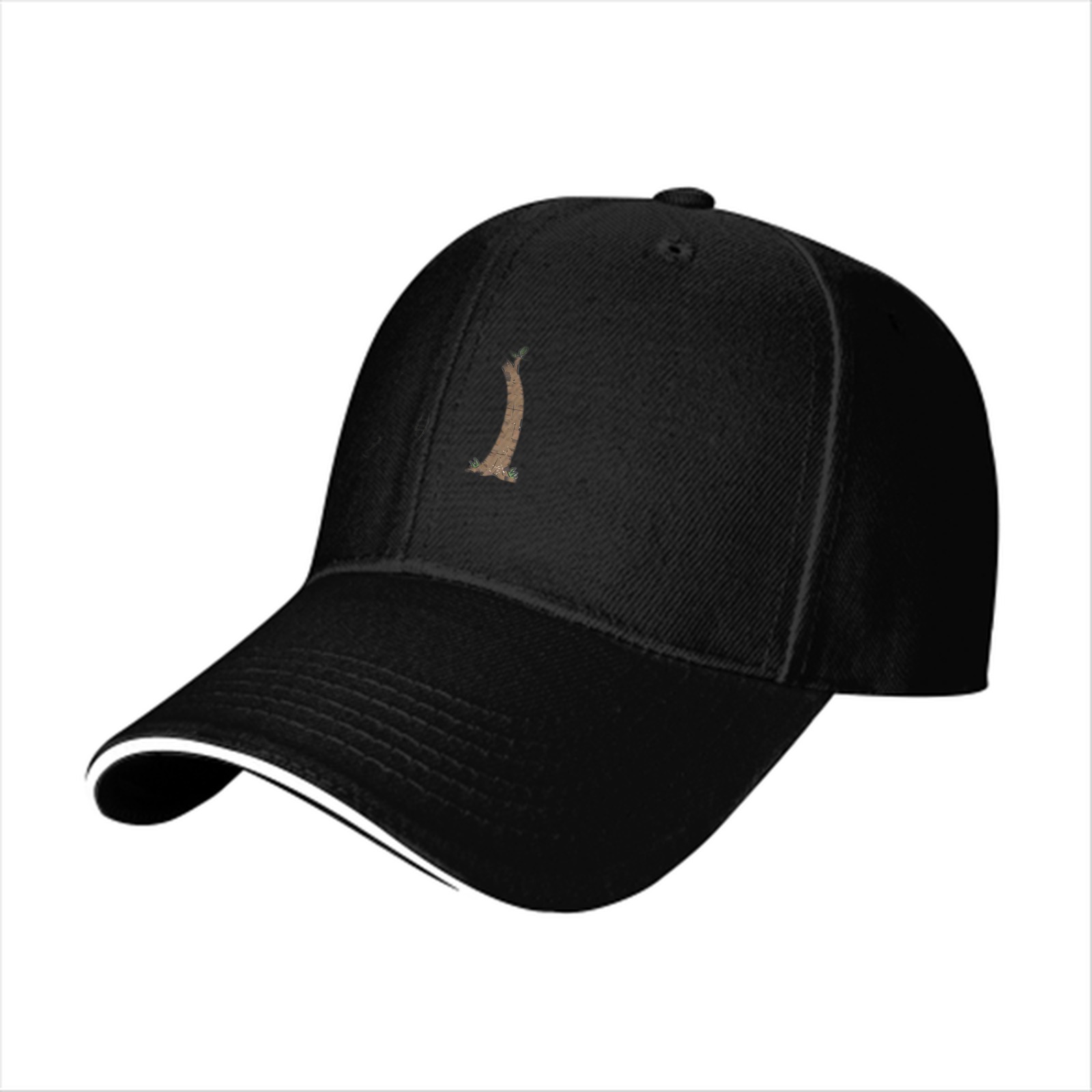 Black baseball cap with small stylized tree trunk graphic