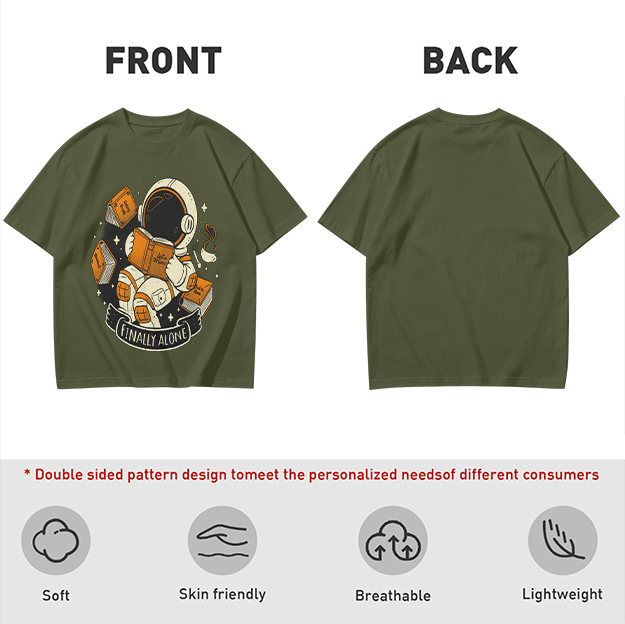 Astronaut Reading Book 'Finally Alone' Graphic T-Shirt Design