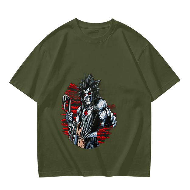Olive T-shirt with Lobo Comic Character Graphic Print