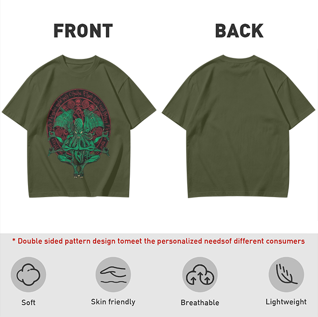 Olive Green Cthulhu Occult Seal Graphic T-Shirt