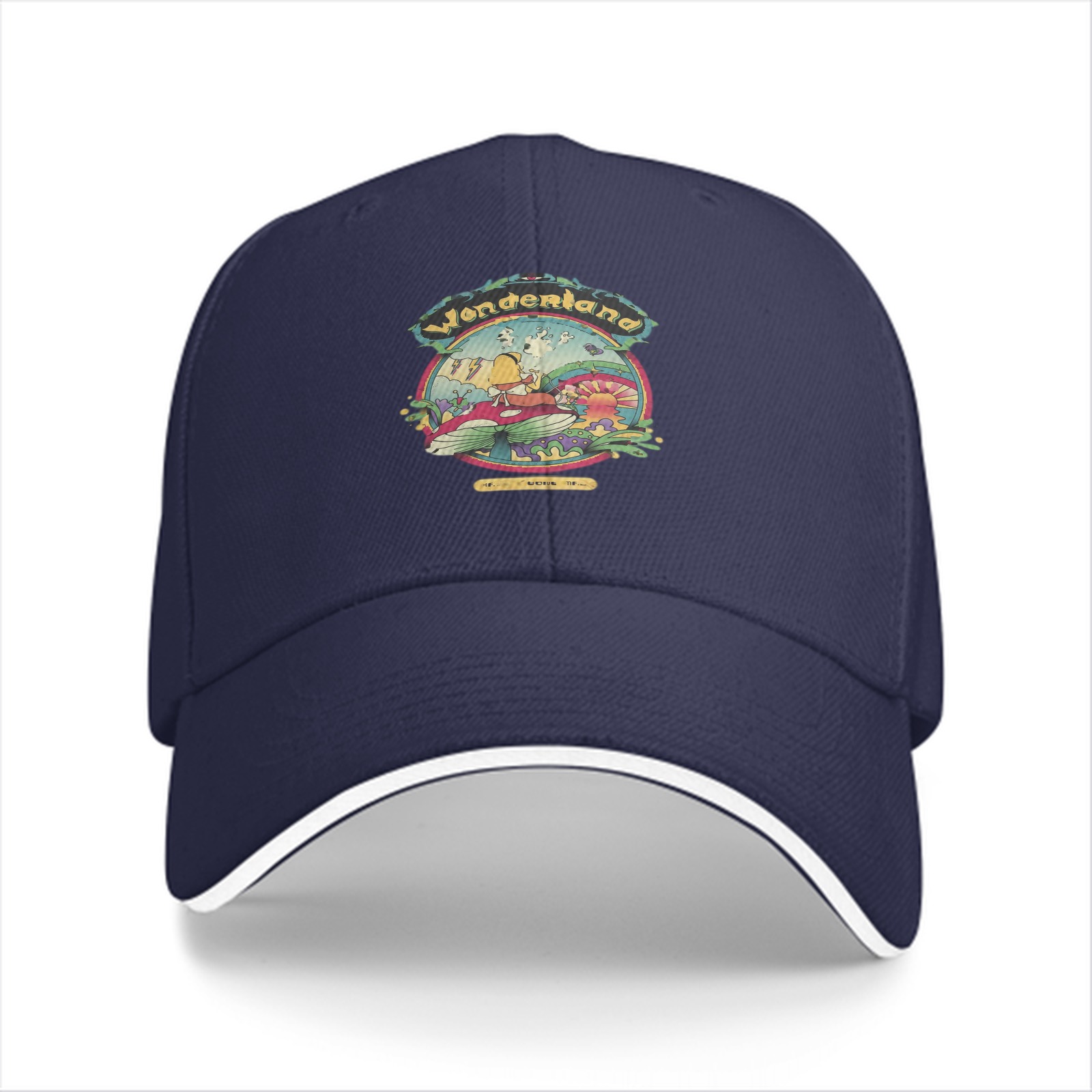 Black Baseball Cap With Wonderland Mushroom Fantasy Art Print
