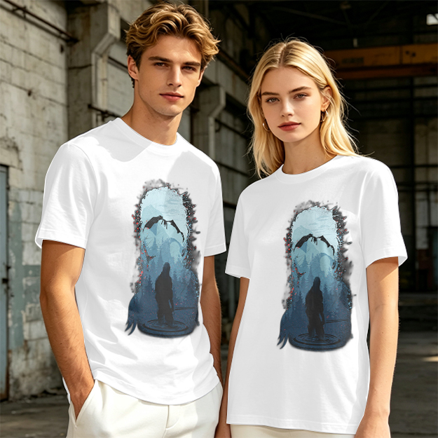 Olive T-Shirt With Dark Fantasy Silhouette And Dragon Print