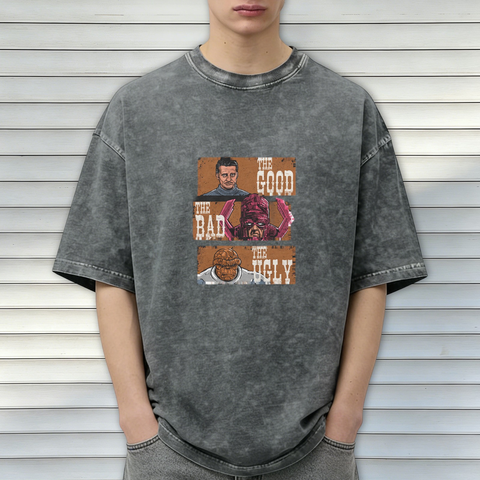 Fantastic Four The Good The Bad The Ugly Graphic Acid Wash T-Shirt