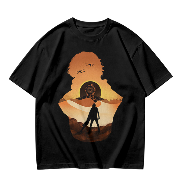 Olive Green T-Shirt With Desert Sunset Silhouette Graphic