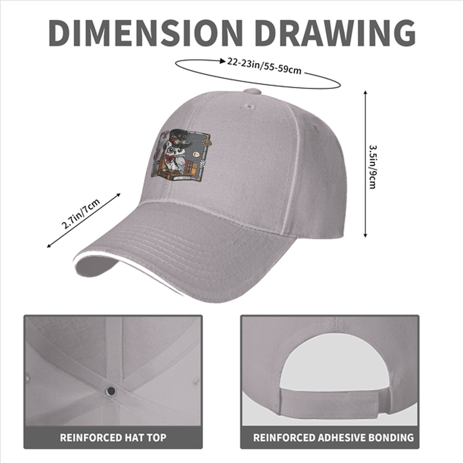 Black Baseball Cap With Steampunk Owl Graphic Design