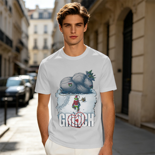 Grinch Stealing Christmas Gifts Snow Scene Graphic T-Shirt