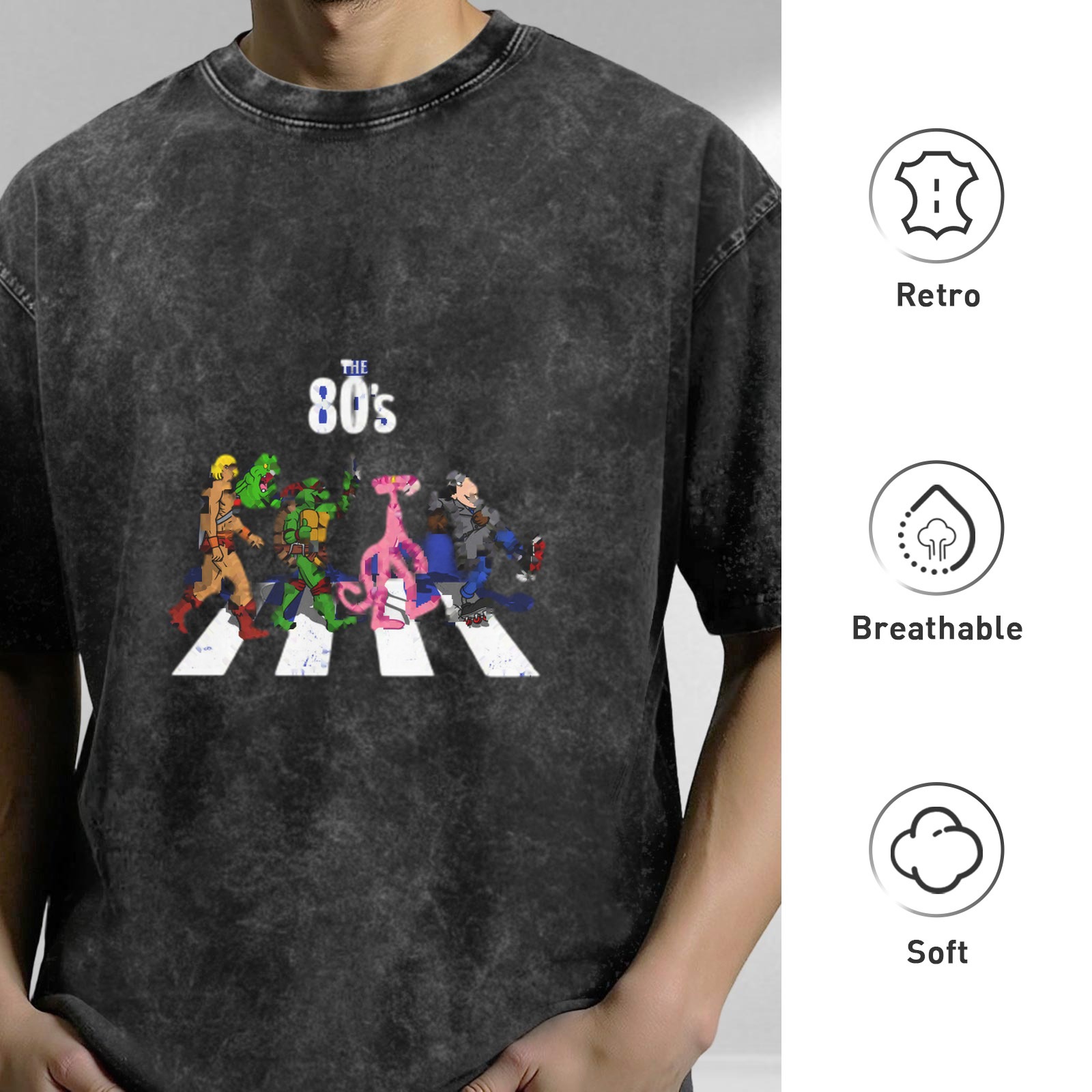80s Cartoon Characters Abbey Road Graphic Vintage Wash T-Shirt