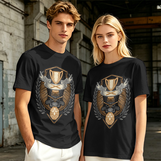Olive T-Shirt With Detailed Victory Trophy Crest Print