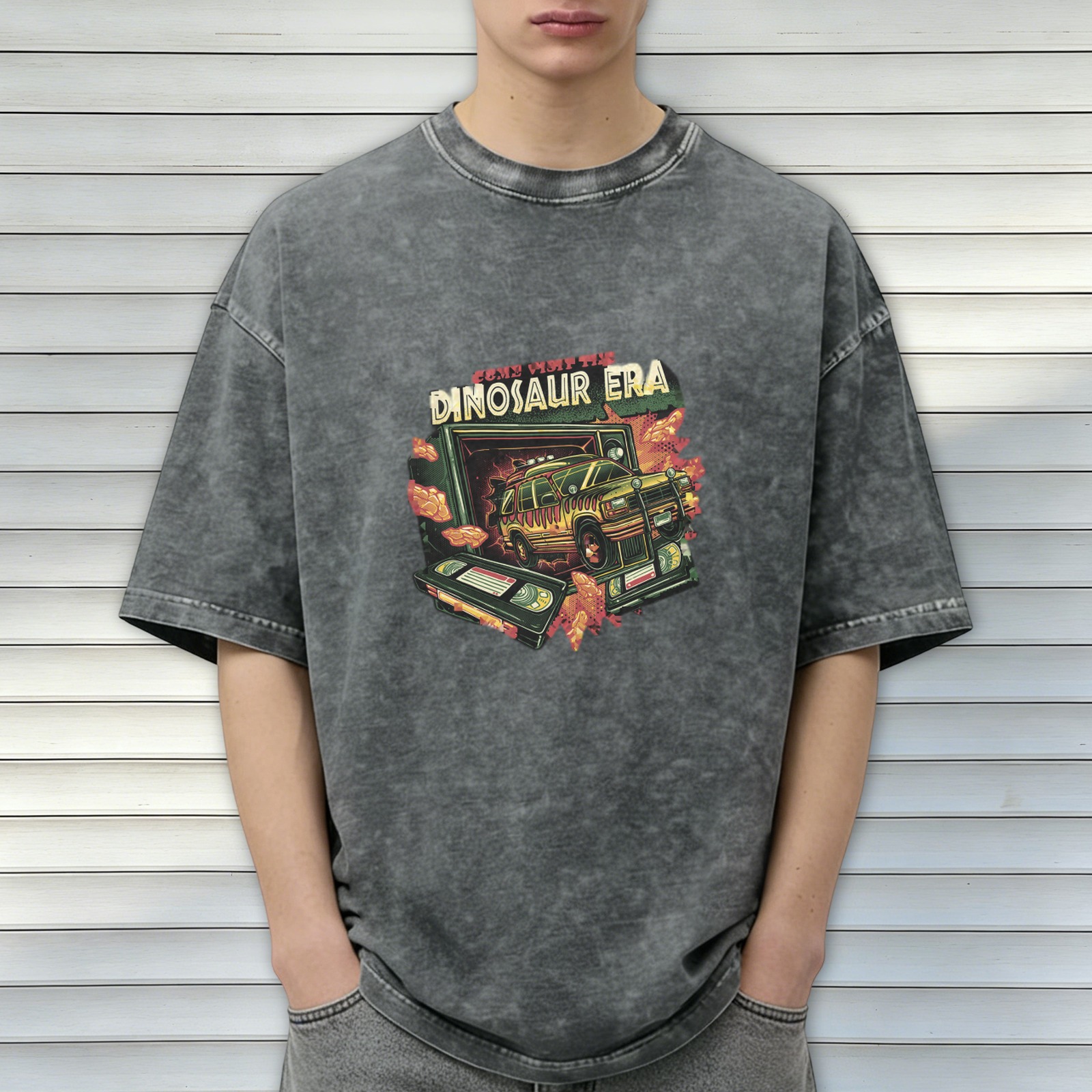 Dinosaur Era Vintage Graphic Acid Wash T-Shirt