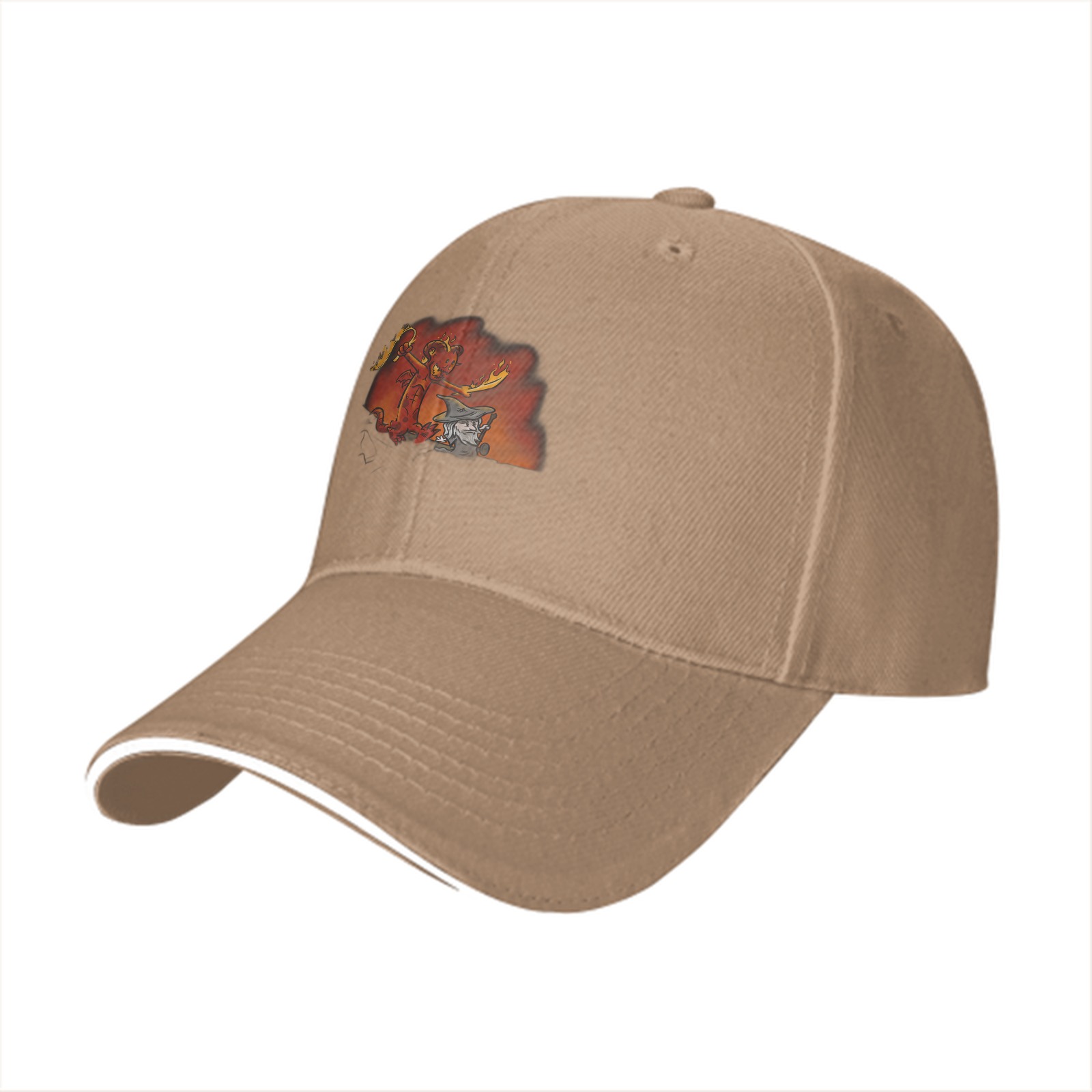 Black Baseball Cap With Fire Elemental And Wizard Graphic