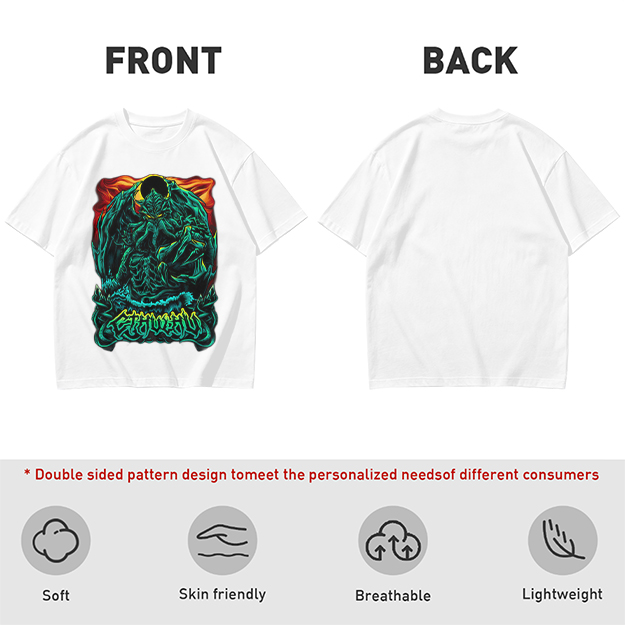 Olive Green T-Shirt With Dark Fantasy Monster Graphic Print