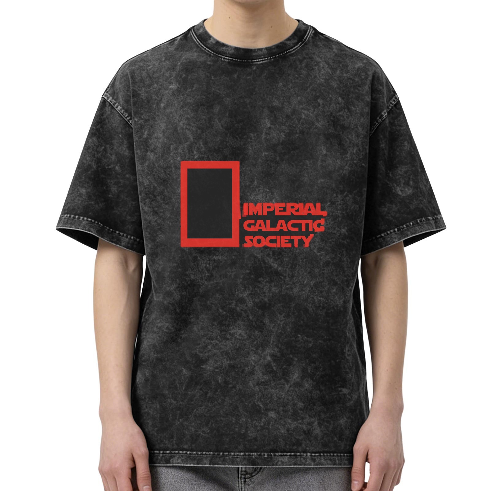 Washed Black T-Shirt With Imperial Galactic Society Print