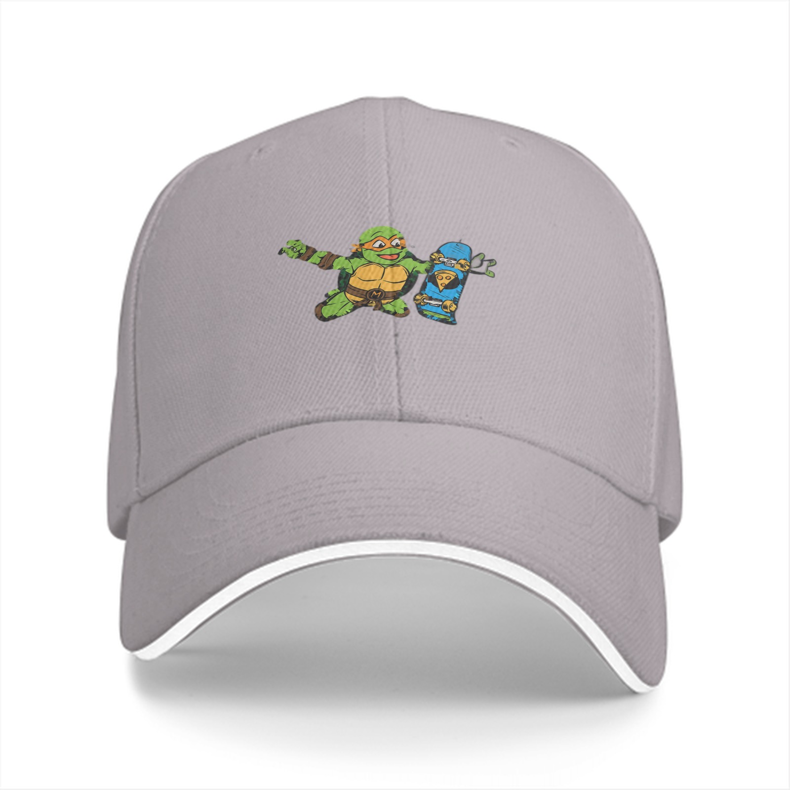 Black Baseball Cap with Cartoon Ninja Turtle Skateboard Graphic