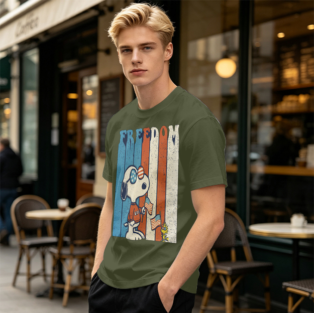 Olive Snoopy Freedom Patriotic Graphic T-Shirt