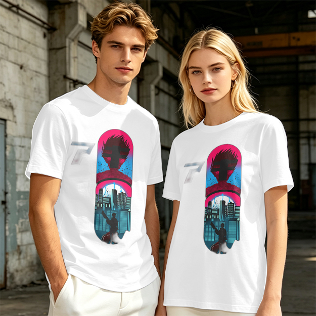 Olive T-Shirt With Cyberpunk City And Spiky Silhouette Graphic