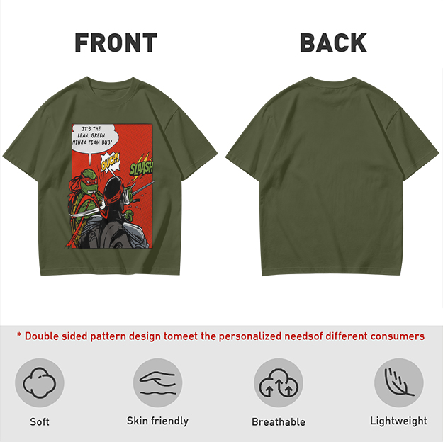 Olive T-Shirt with Ninja Turtles Comic Print