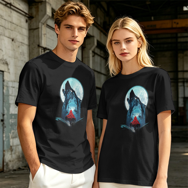 Olive T-Shirt With Red Riding Hood Wolf Moon Graphic