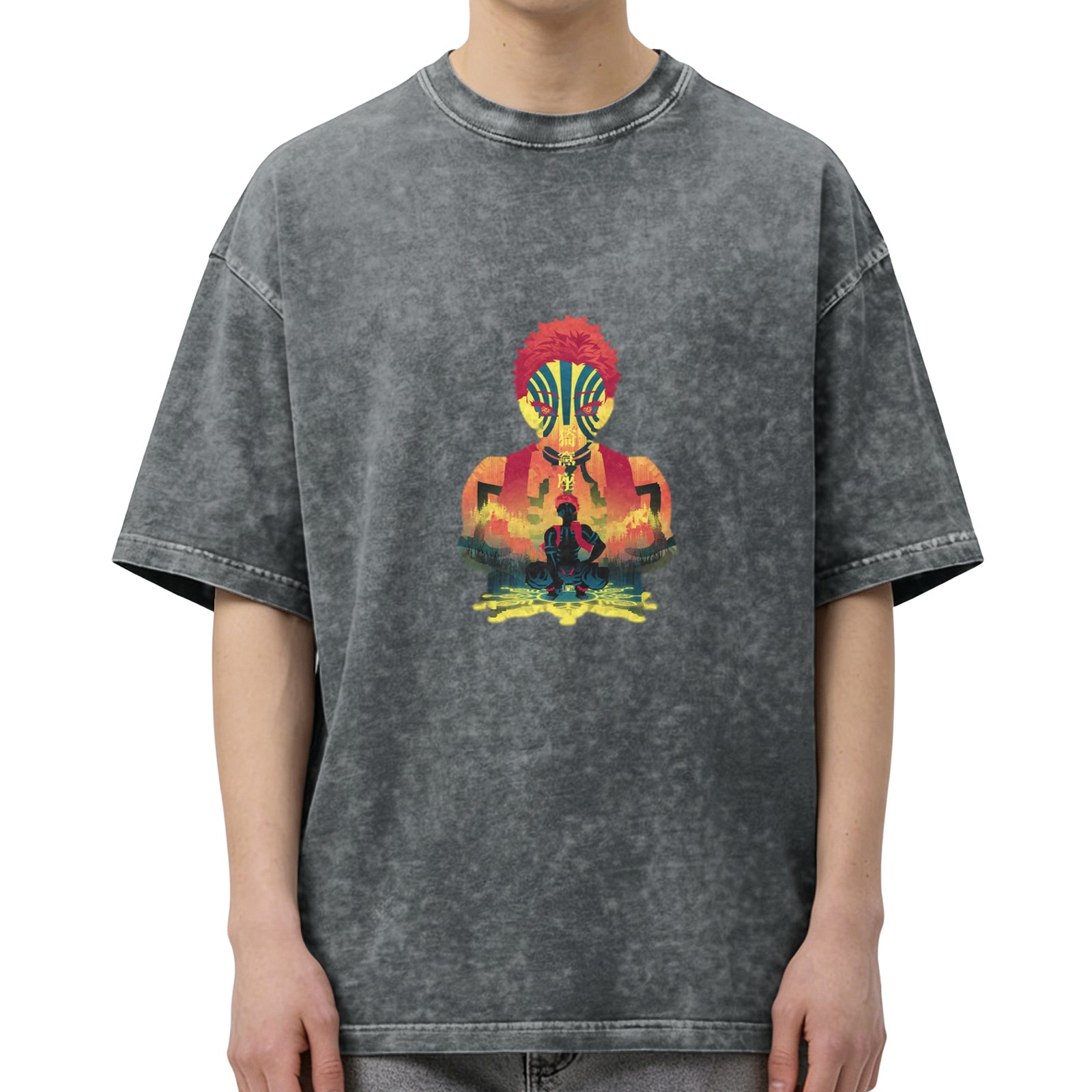 Anime Demon Character Graphic Oversized Washed T-Shirt
