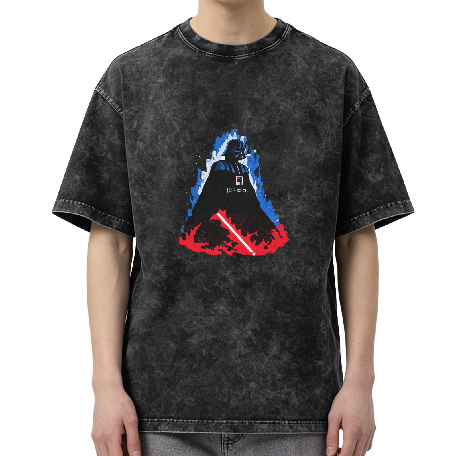 Washed Black T-Shirt with Darth Vader Graphic Design