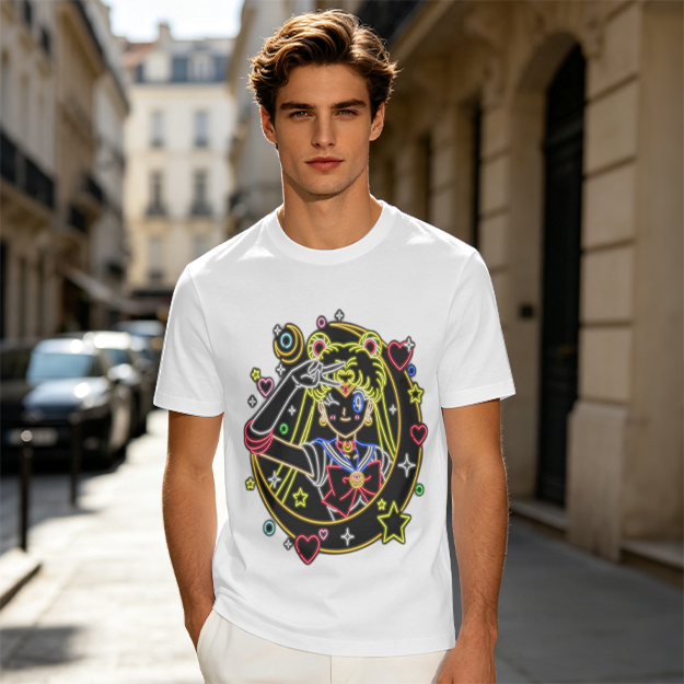 Olive T-Shirt With Neon Sailor Moon Graphic Print