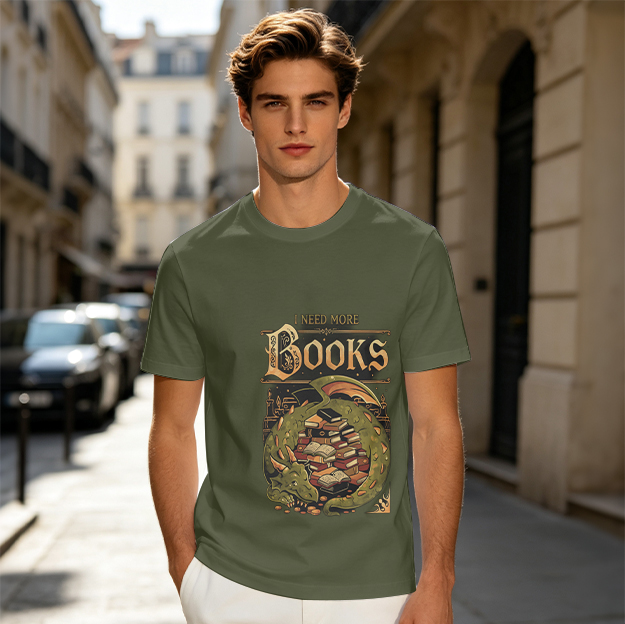 I Need More Books Dragon Graphic Tee for Book Lovers