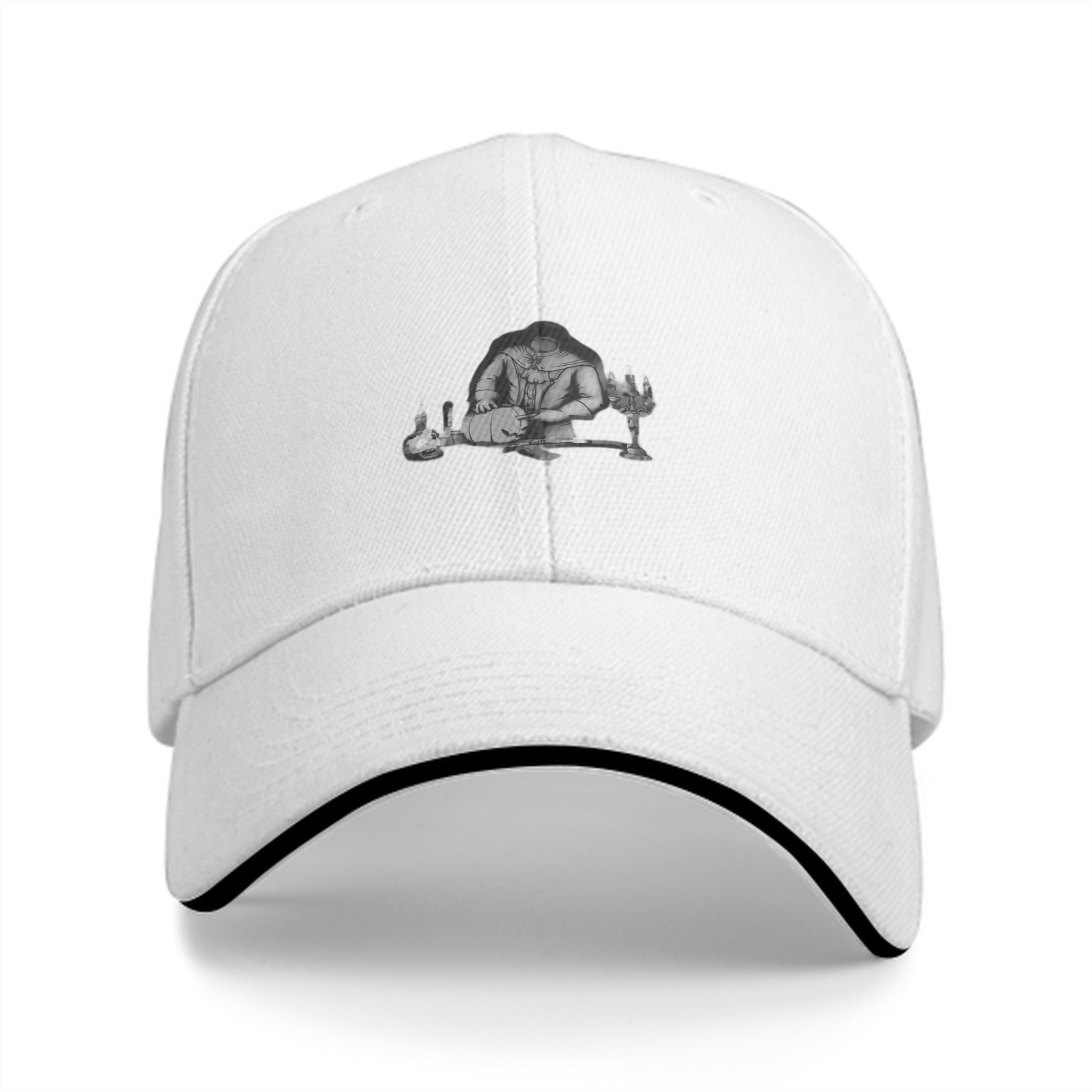 Black baseball cap with Halloween themed graphic print