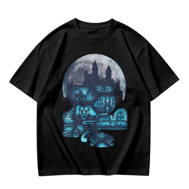 Olive T-Shirt With Glowing Castle Moon Night Graphic Print