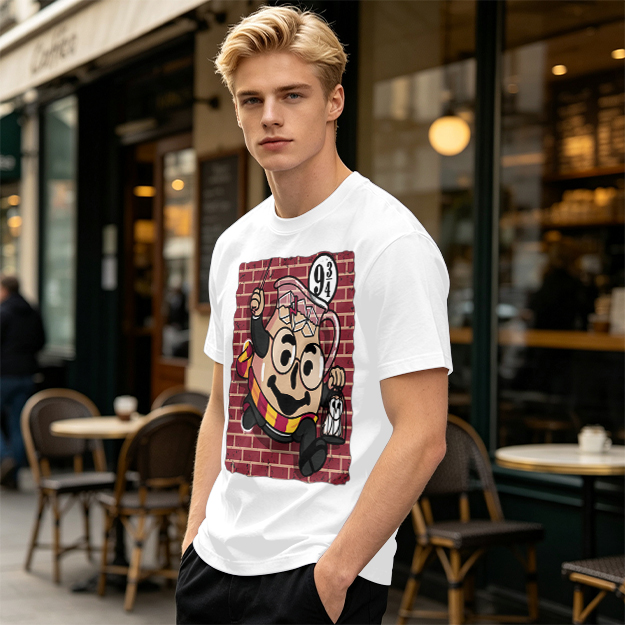Olive T-shirt with Harry Potter themed pitcher graphic