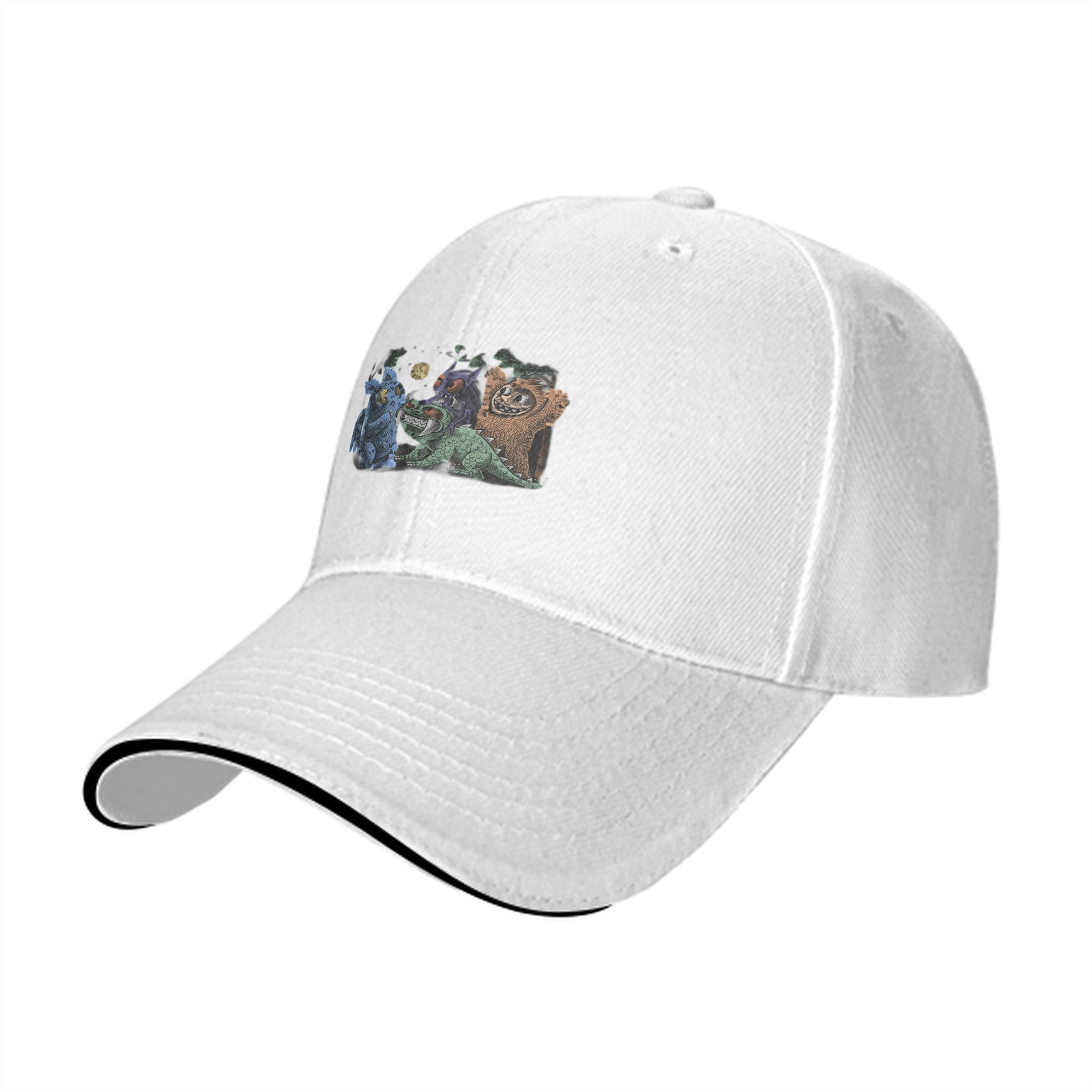 Black Baseball Cap with Fantasy Monster Creature Art Print