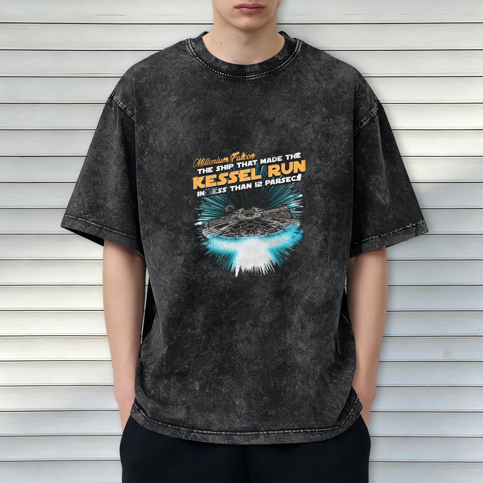 Star Wars Millennium Falcon Kessel Run Graphic Acid Wash T-Shirt