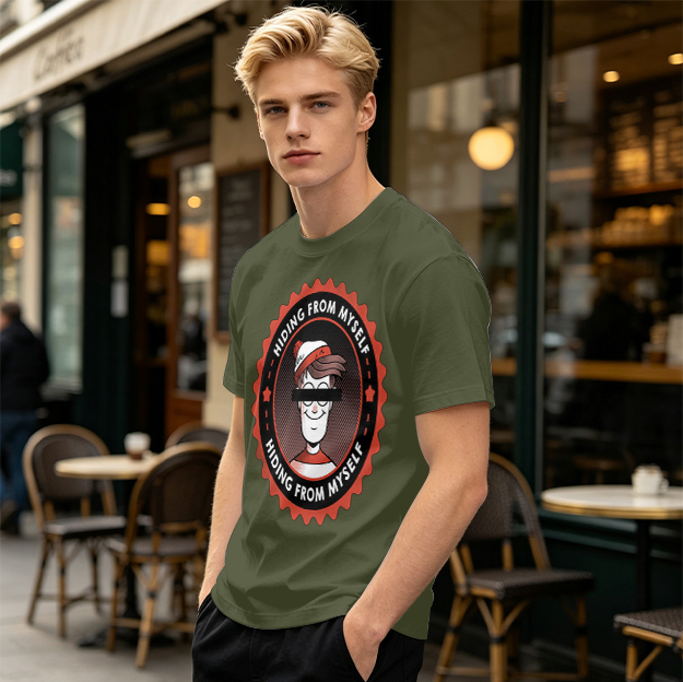 Olive T-Shirt With Hiding From Myself Graphic Print
